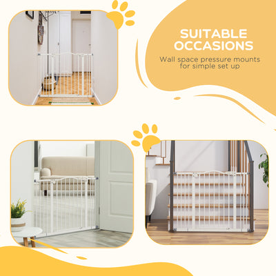 PawHut Metal 74-100cm Adjustable Pet Gate Safety Barrier w/ Auto-Close Door White 