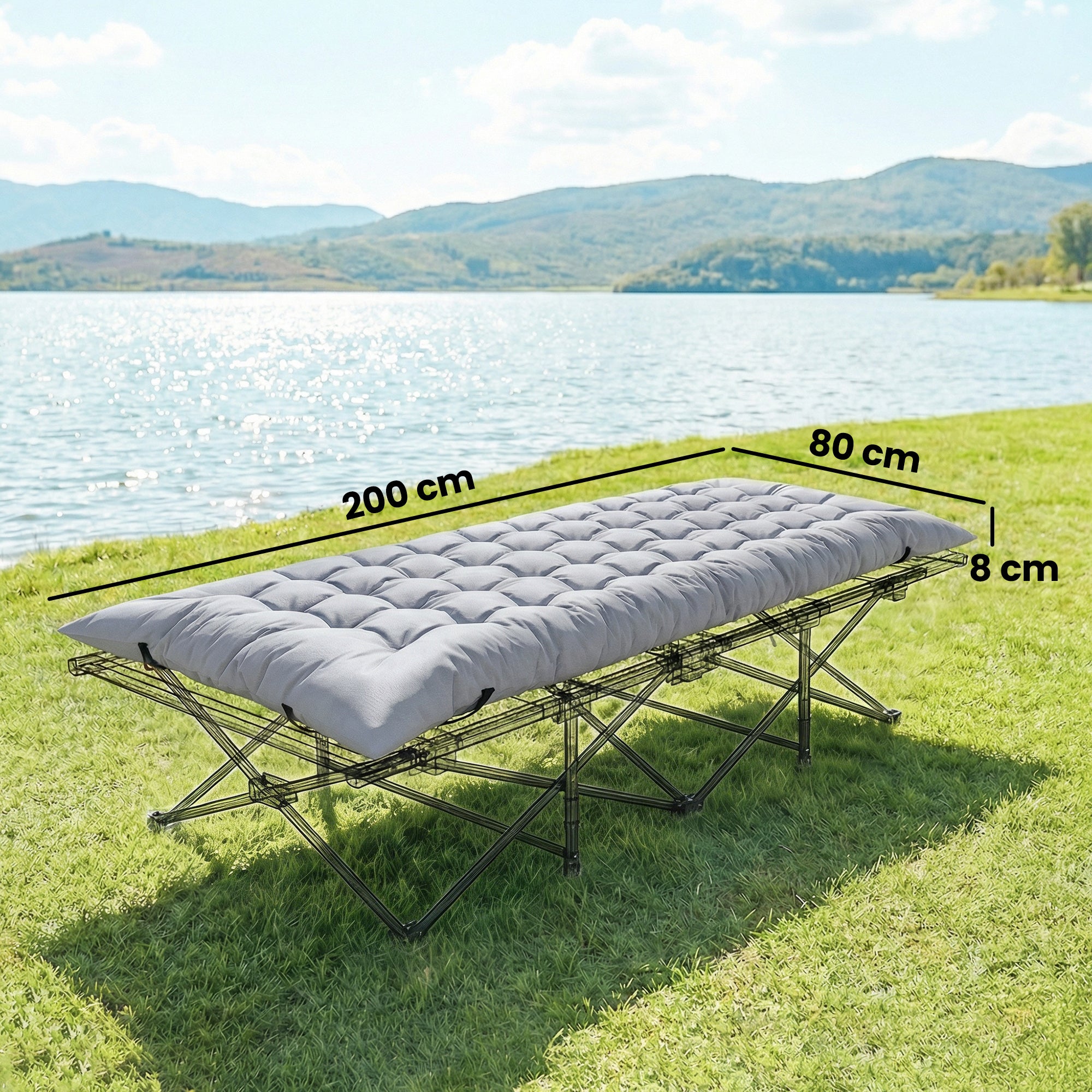 Outsunny Sleeping Mat, Foldable Camping Mattress Pad with Elastic Straps, Light Grey 