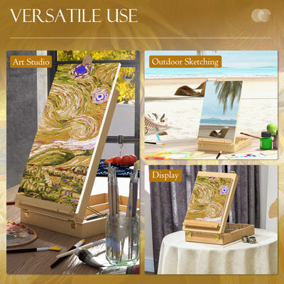 Vinsetto Wooden Table Easel Box Hold Canvas up to 61cm, Adjustable Beechwood Storage Table Box Easel, Portable Folding Artist Drawing & Sketching Board for Adults, Beginners, Artists Painting 