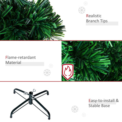 HOMCOM 4FT Green Fibre Optic Artificial Christmas Tree Xmas Colourful LED Scattered Tree with Snowflakes Ornaments Fireproofing 