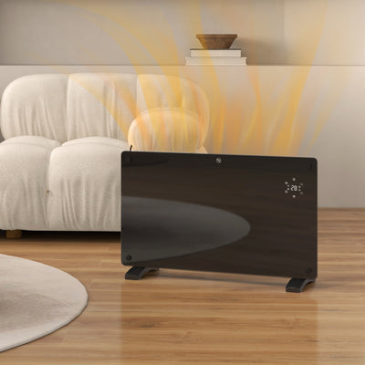 HOMCOM Electric Heater Wifi Smart App, 1500W Glass Panel Heater Radiator, Freestanding or Wall Mounted Convector Space Heater with LED Display, 24Hr 7 Day Timer, Adjustable Thermostat, Remote Control 