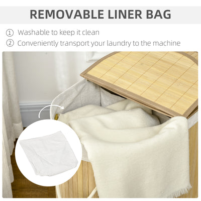 HOMCOM Bamboo Laundry Basket with Lid, 100 Litres Laundry Hamper with 2 Sections, Removable Washable Lining, Washing Baskets, 62.5 x 37 x 60.5cm, Natural 