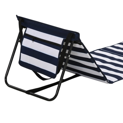 Outsunny Set of 2 Foldable Garden Beach Chair Mat, Outdoor Sun Lounger Seats with Adjustable Back, Magazine Pocket, Carry Bag 