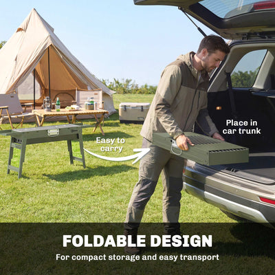 Outsunny Portable BBQ Grill, Foldable Charcoal Grill for Camping and Picnics with 2 Side Shelves and Handle, Green 