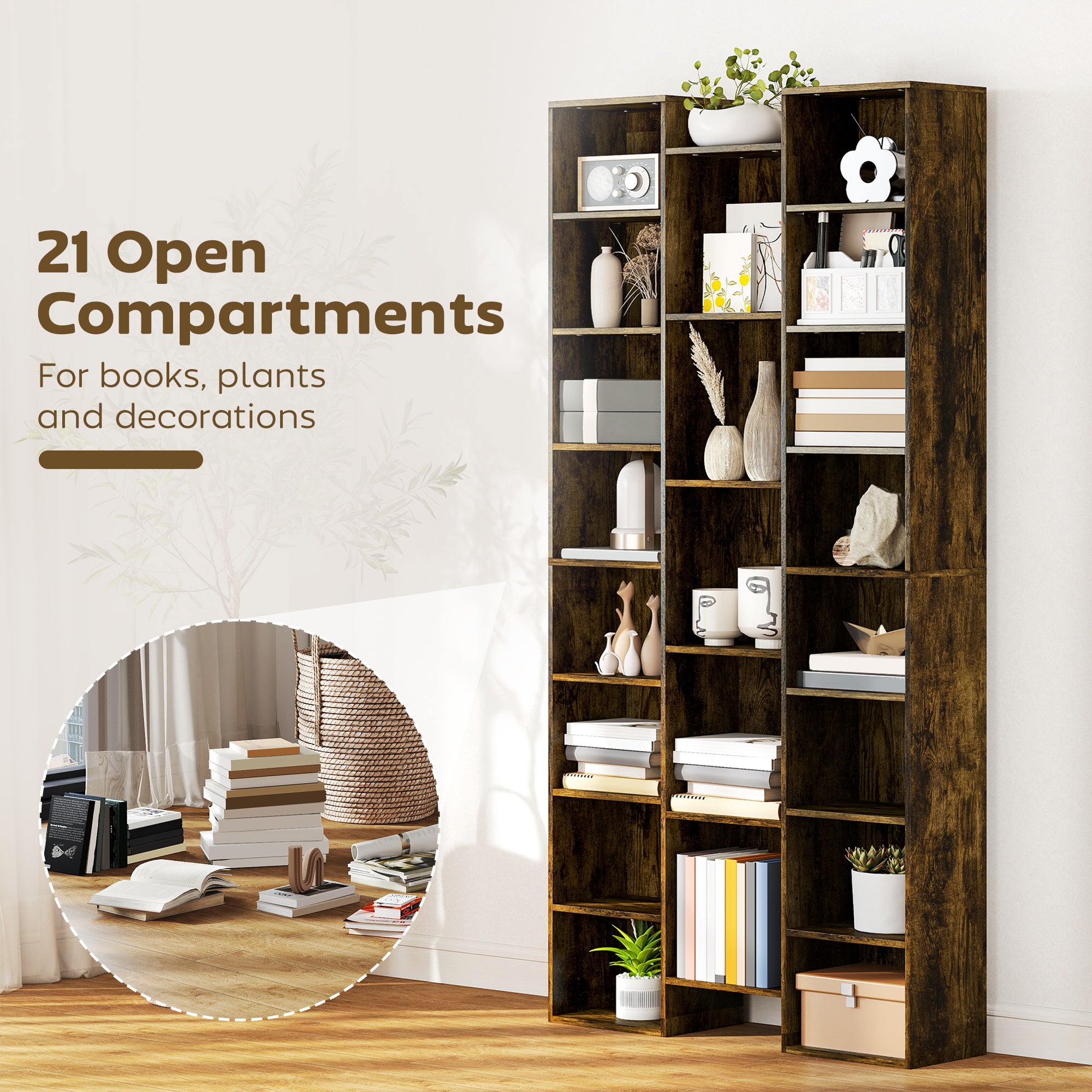 HOMCOM 21-Compartment Bookshelf - Brown 