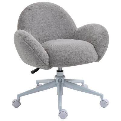 HOMCOM Makeup Vanity Chair, Cute Fluffy Desk Chair with Rolling Wheels for Bedroom Living Room, Grey 