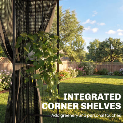 Outsunny 3 x 3 m Outdoor Garden Gazebo with Post Shelves, UPF50+ Double Roof Patio Permanent Pavilion, Brown 