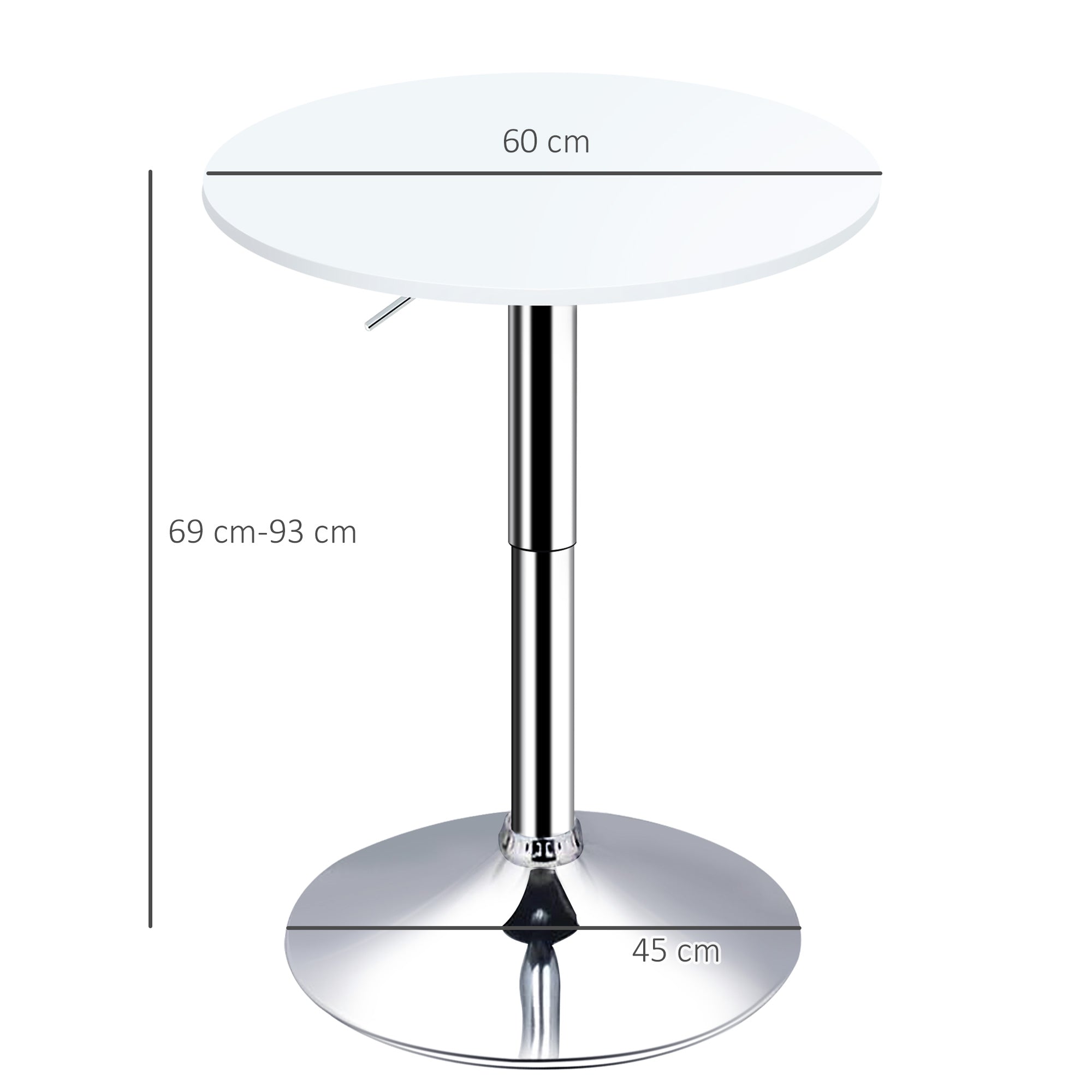 HOMCOM Bar Table Φ60cm Adjustable Height Round Bistro Table w/ Swivel Top Metal Frame Counter Surface Stylish Kitchen Conservatory White 