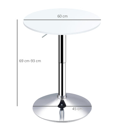HOMCOM Bar Table Φ60cm Adjustable Height Round Bistro Table w/ Swivel Top Metal Frame Counter Surface Stylish Kitchen Conservatory White 