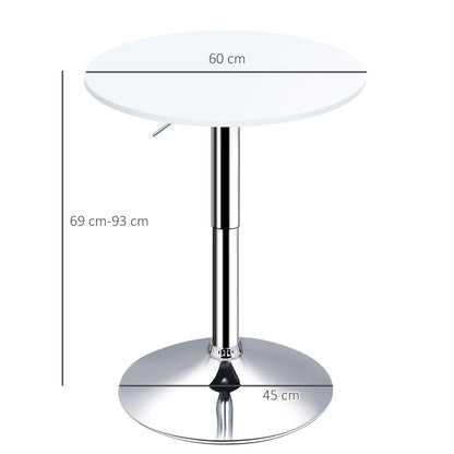 HOMCOM Bar Table Φ60cm Adjustable Height Round Bistro Table w/ Swivel Top Metal Frame Counter Surface Stylish Kitchen Conservatory White 