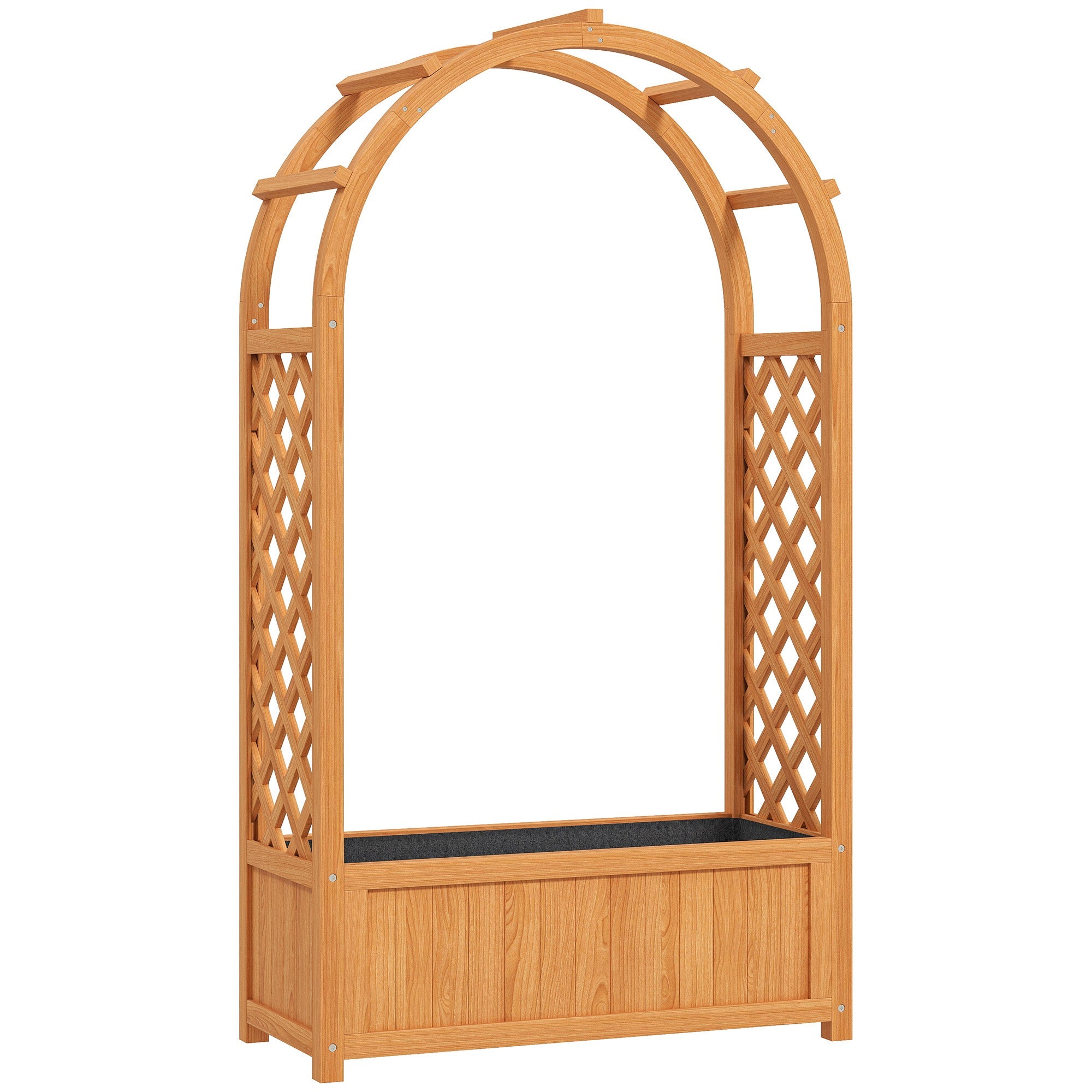 Outsunny Wooden Raised Garden Bed with Trellis, Liner, Drainage Holes, for Vine Climbing Plants, Flowers, 83 x 36 x 145 cm 
