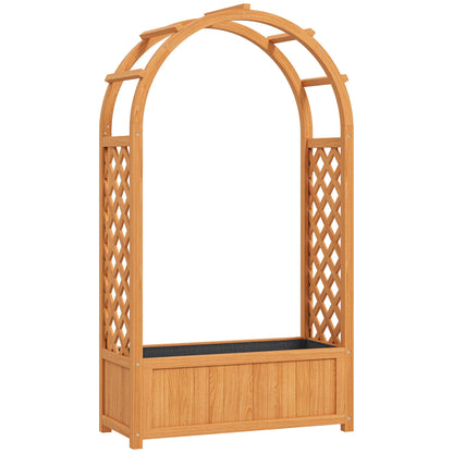 Outsunny Wooden Raised Garden Bed with Trellis, Liner, Drainage Holes, for Vine Climbing Plants, Flowers, 83 x 36 x 145 cm 