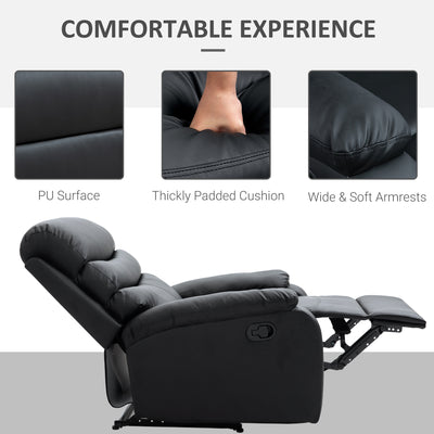 HOMCOM PU Leather Reclining Chair, Manual Recliner Chair with Padded Armrests, Retractable Footrest and Wood Frame, Black 