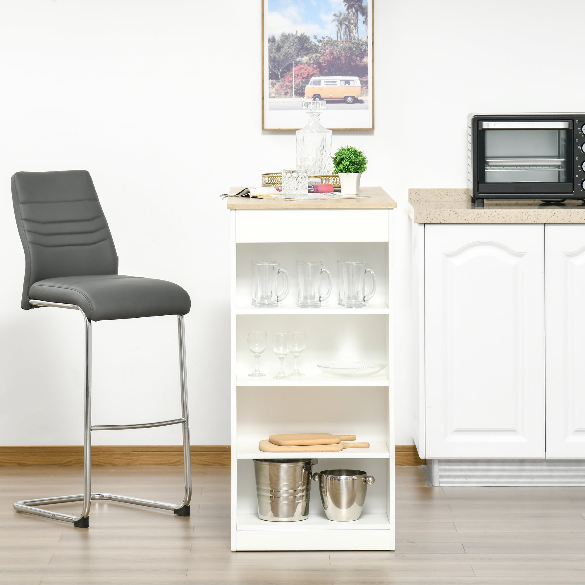 HOMCOM Bar Table, Dining Table with 4-Tier Storage Shelf for Breakfast Bar, Kitchen, Dining Room, Living Room, Natural 
