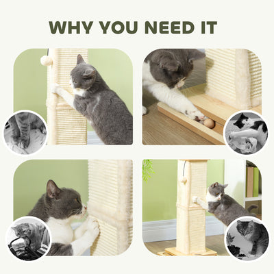 PawHut 3-in-1 Cat Scratching Post, 67cm Cat Scratcher w/ Track Ball Toy, Oak Tone 