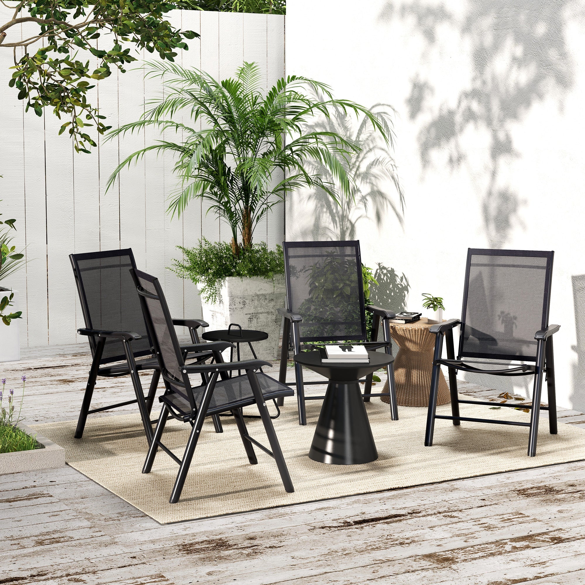 Outsunny Set of 4 Foldable Metal Garden Chairs Outdoor Patio Park Dining Seat Furniture Black 