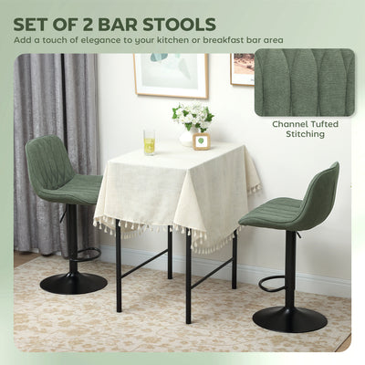 HOMCOM Set of Two Linen-Look Bar Stools - Green 
