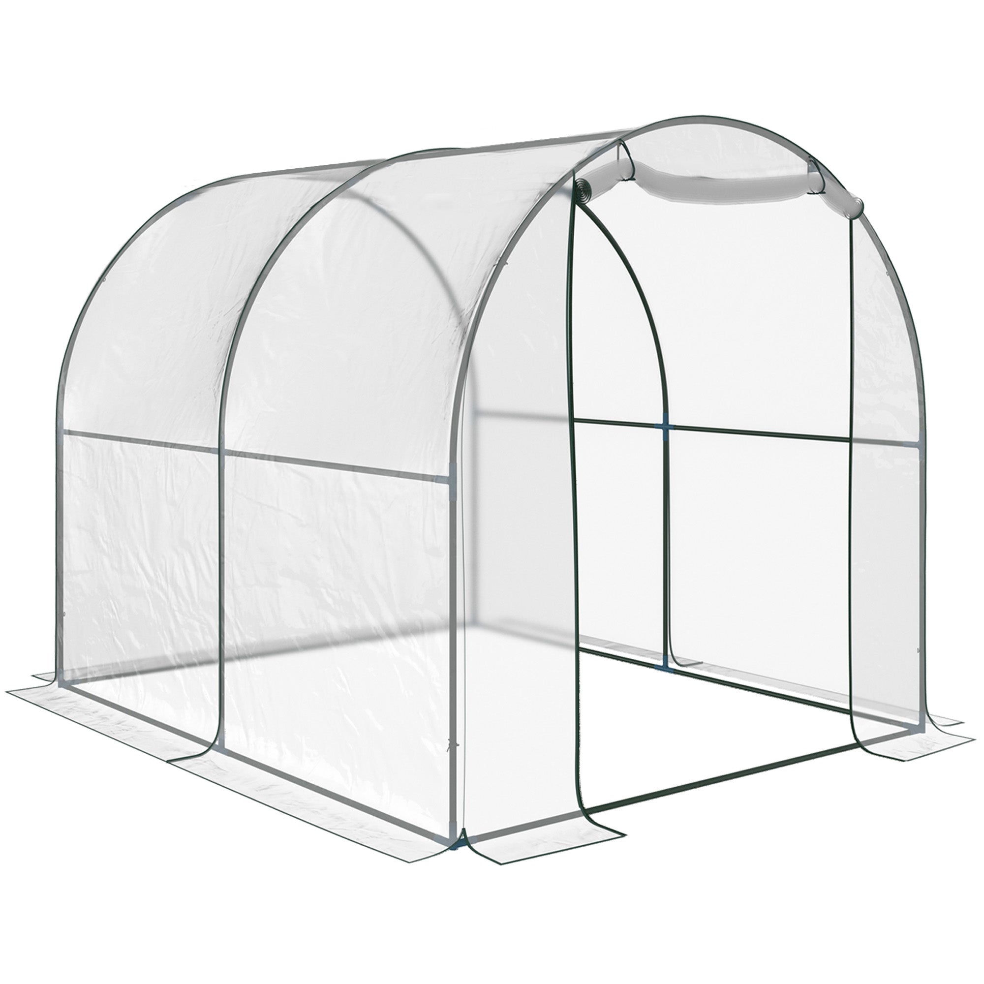 Outsunny Walk-in Polytunnel Greenhouse with Roll-up Door Transparent Tunnel Greenhouse with Steel Frame and PVC Cover, 2.5 x 2m 