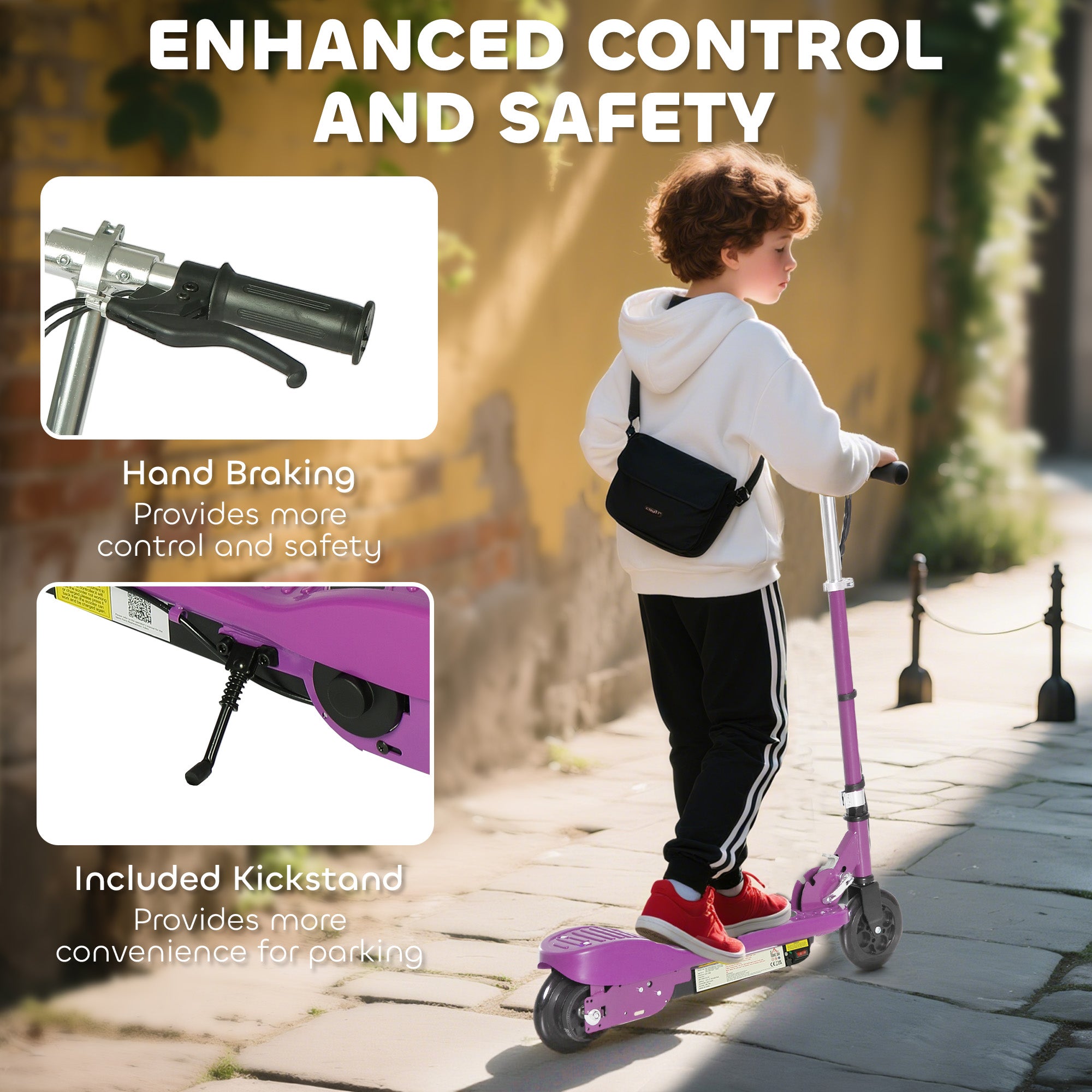 HOMCOM Foldable Electric Kids Scooter, Ride-on for Ages 7-14 Years, Purple 
