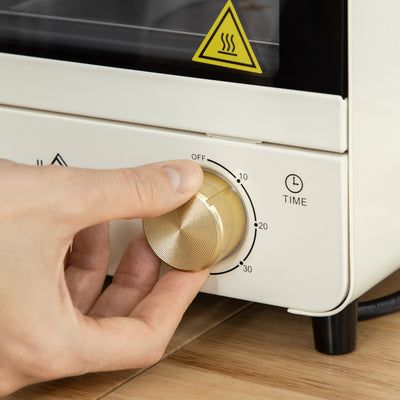 HOMCOM Mini Oven, 15 Litres Electric Oven and Grill with 60-230\'e2\'84\'83 Adjustable Temperature, 60 Minute Timer, Include Baking Tray, Wire Rack and Crumb Tray, 1000W, Cream White 