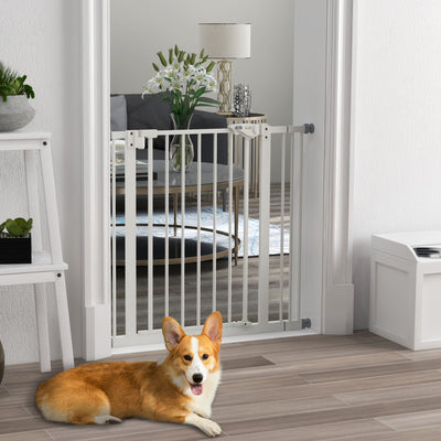 PawHut Metal 74-87cm Wide Adjustable Dog Gate White 