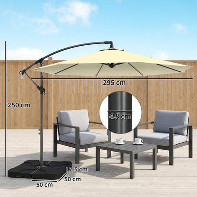 Outsunny 3m Overhanging Parasol, with Base, Weights and Cover - Sand brown 