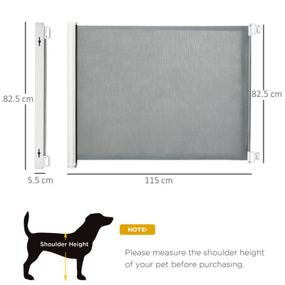 PawHut Retractable Safety Gate, Dog Pet Barrier, Folding Protector, for Home, Doorway, Stairs, 82.5H x 115Lcm - Grey 