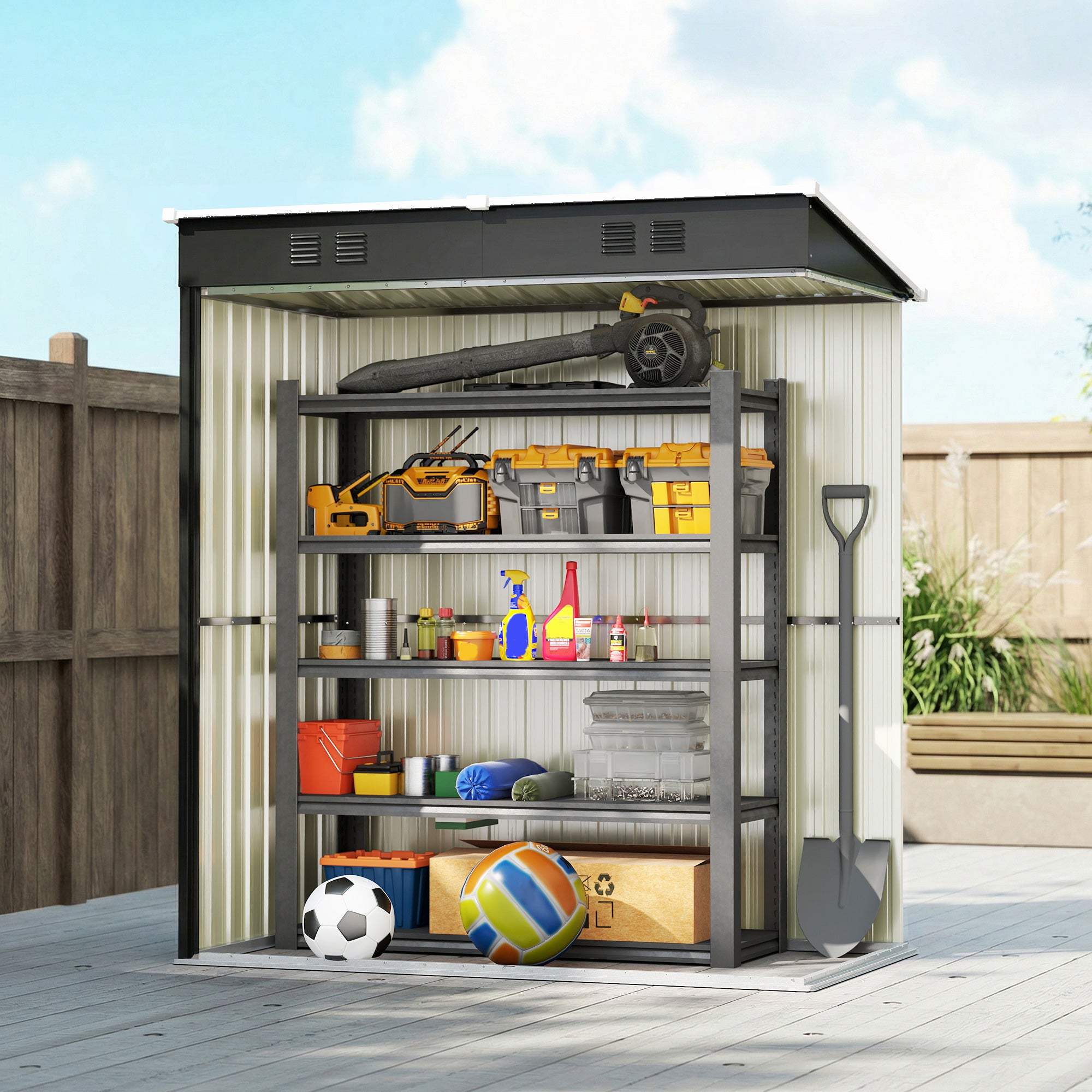 Outsunny 5 x 3 ft Lean-to Garden Shed, Outdoor Storage Shed with Lockable Door and Vents, Dark Grey 