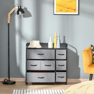 HOMCOM Chest of Drawers with 7 Foldable Drawers, 3-Tier Fabric Bedroom Dresser, Clothes Storage Unit for Bedroom, Living Room, Grey 