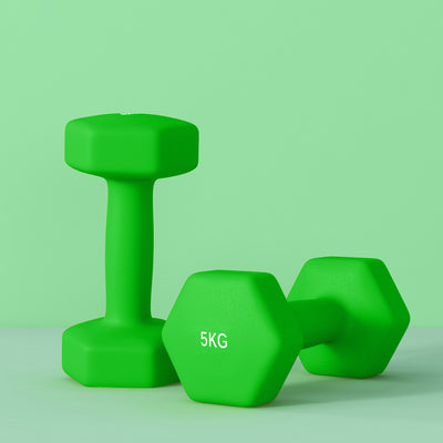SPORTNOW Set of 6 Hex Dumbbells, Neoprene Weights Pair with Non-Slip Grip, Home Gym Fitness Training Equipment, 2 x 3kg, 2 x 4kg, 2 x 5kg, Pink, Purple, Green 