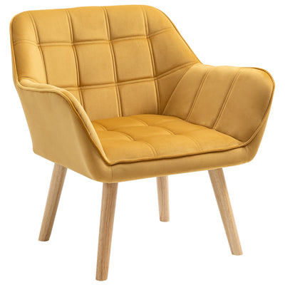 HOMCOM Modern Armchair, Accent Chair with Wide Arms, Slanted Back and Rubber Wood Legs for Living Room, Bedroom, Home Office Yellow 