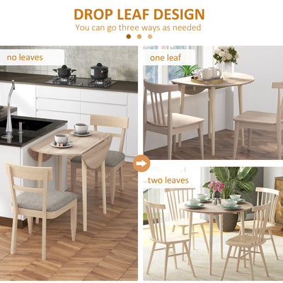HOMCOM Folding Dining Table for 4, Round Drop Leaf Table, Modern Space Saving Small Kitchen Table with Wood Legs for Dining Room, Natural 