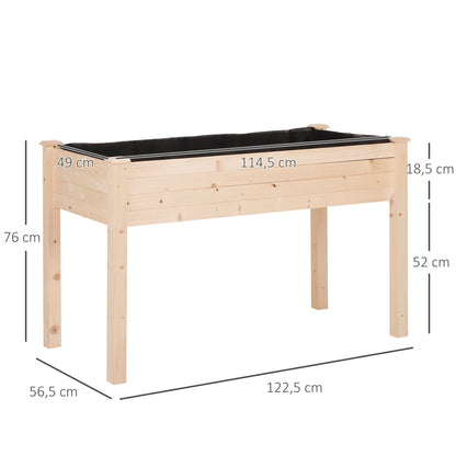 Outsunny Garden Wooden Planters， Non-Woven Fabric, Rectangular Raised Bed,Fir Wood，Indoor/Outdoor, 122.5Lx56.5Wx76H cm 