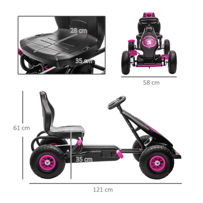 HOMCOM Kids Pedal Go Kart, with Adjustable Seat, Inflatable Tyres - Pink 