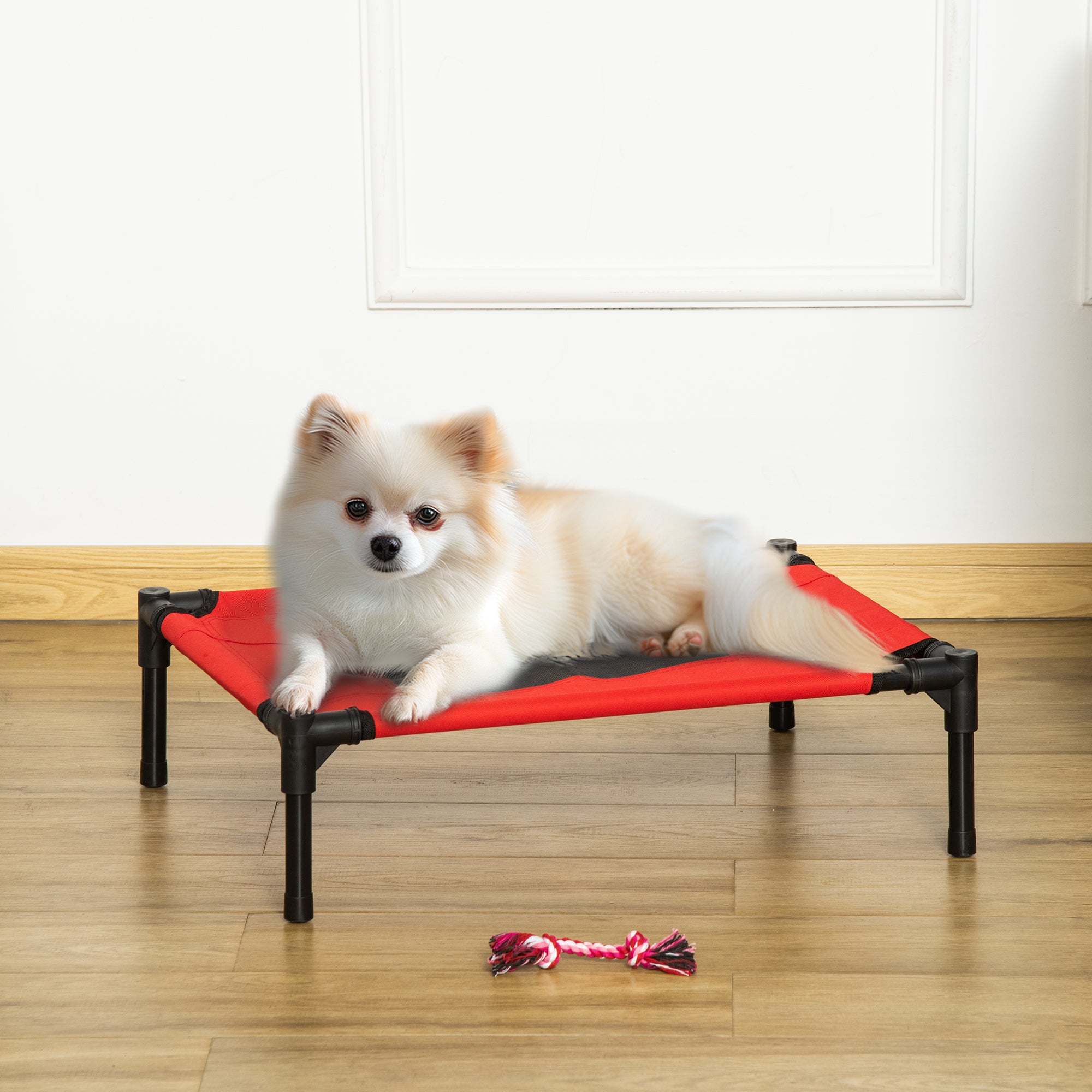 PawHut Raised Dog Bed Cat Elevated Lifted Portable Camping w/ Metal Frame Black and Red (Small) 
