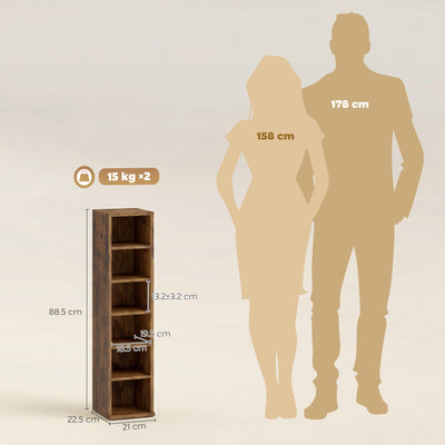 HOMCOM Set of 2 CD Media Display Shelf Unit Tower Rack with Adjustable Shelves, Rustic Brown 