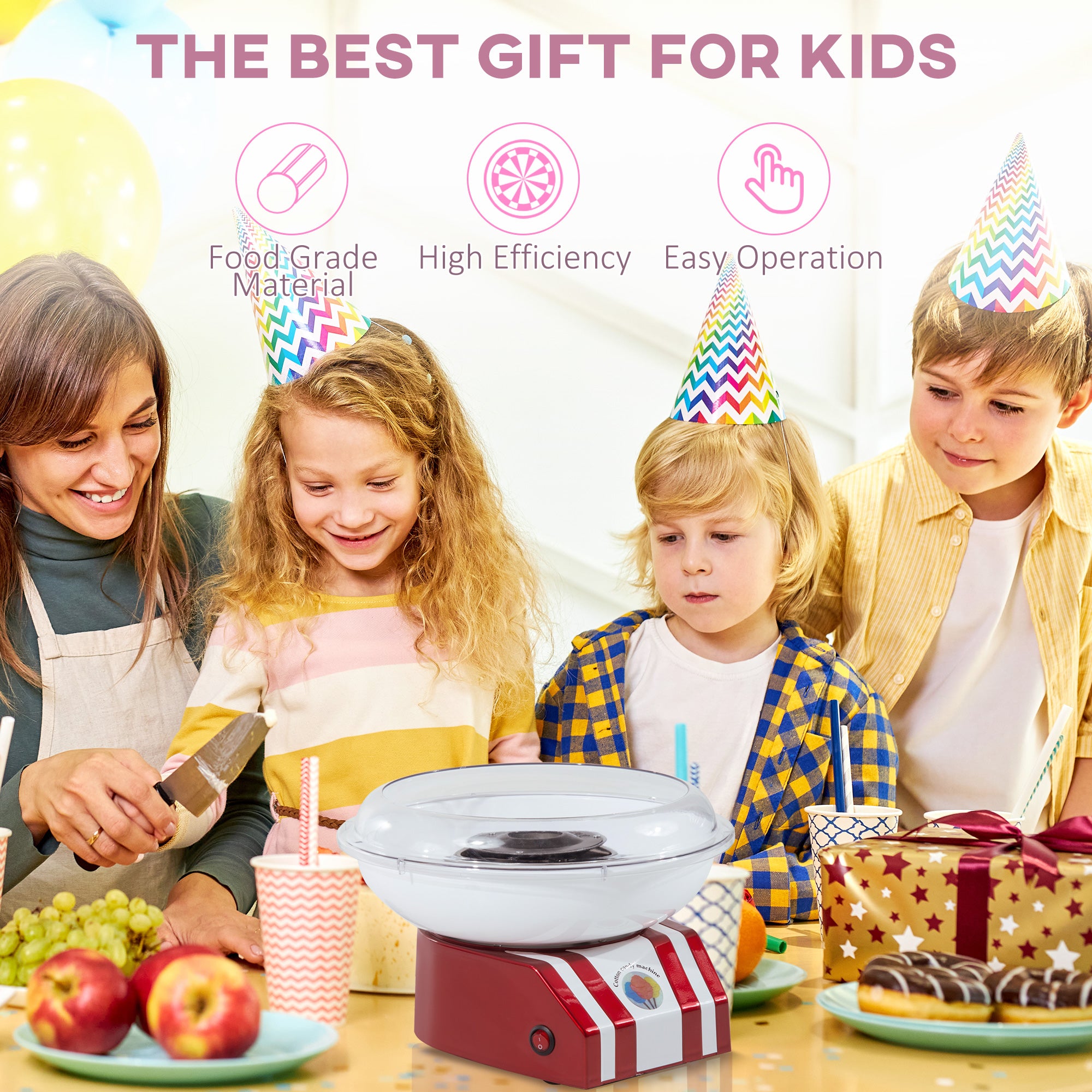 HOMCOM Professional Cotton Floss Machine with 10 Bamboo Sticks, Candy Floss Maker for Children, Adult Party and Birthday, Red 