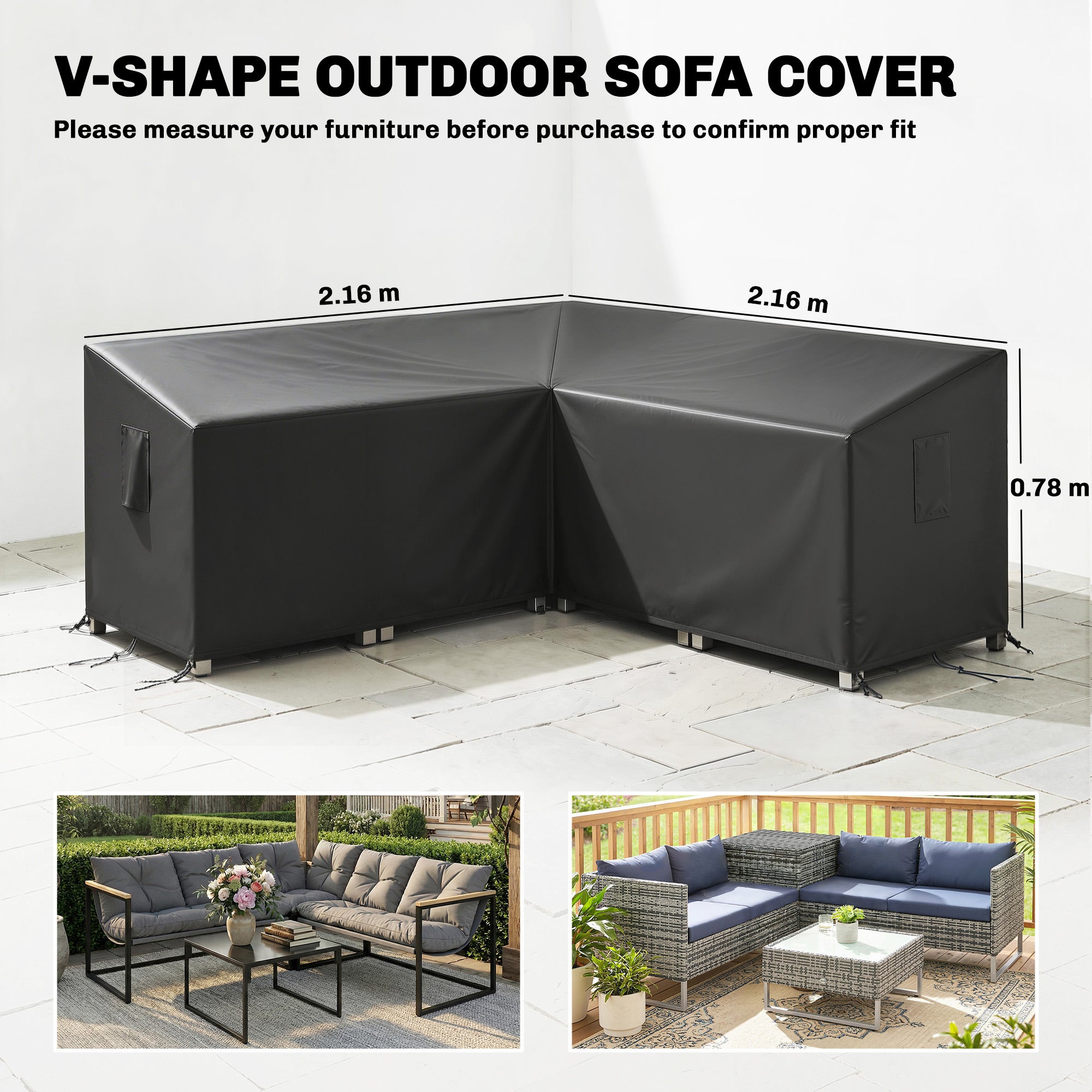 Outsunny V-Shaped Patio Furniture Cover, Waterproof Outdoor V-Shaped Sectional Sofa Cover, Anti-UV with Air Vent, Black 