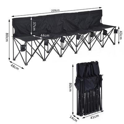 Outsunny 6 Seater Folding Camping Chair with Cup Holder & Carry Bag - Black 