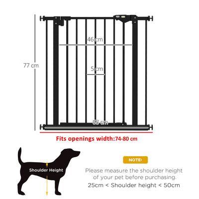 PawHut Metal 74-80cm Wide Adjustable Dog Gate Black 