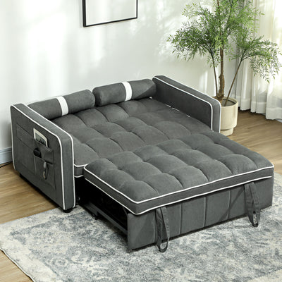 HOMCOM Two-Seater Linen-Look Sofa Bed - Charcoal Grey 