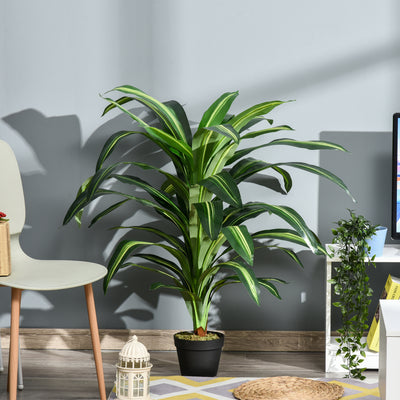 Outsunny 110cm/3.6FT Artificial Dracaena Tree Decorative Plant 40 Leaves with Nursery Pot, Fake Tropical Tree for Indoor Outdoor Décor 