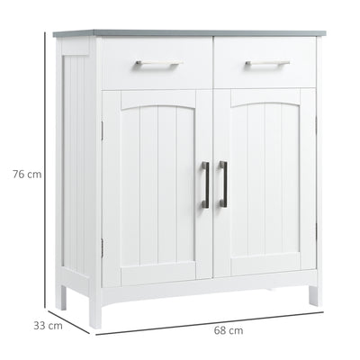 kleankin Freestanding Bathroom Cabinet, Storage Cupboard with 2 Drawers, Double Doors, Adjustable Shelf, White 