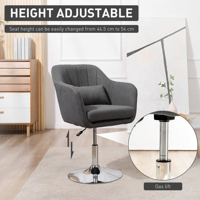 HOMCOM Swivel Linen Fabric Accent Chair for Living Room Contemporary Vanity Armchair with Adjustable Height Thick Cushion Lumbar Support Armrest for Bedroom Office Dark Grey 