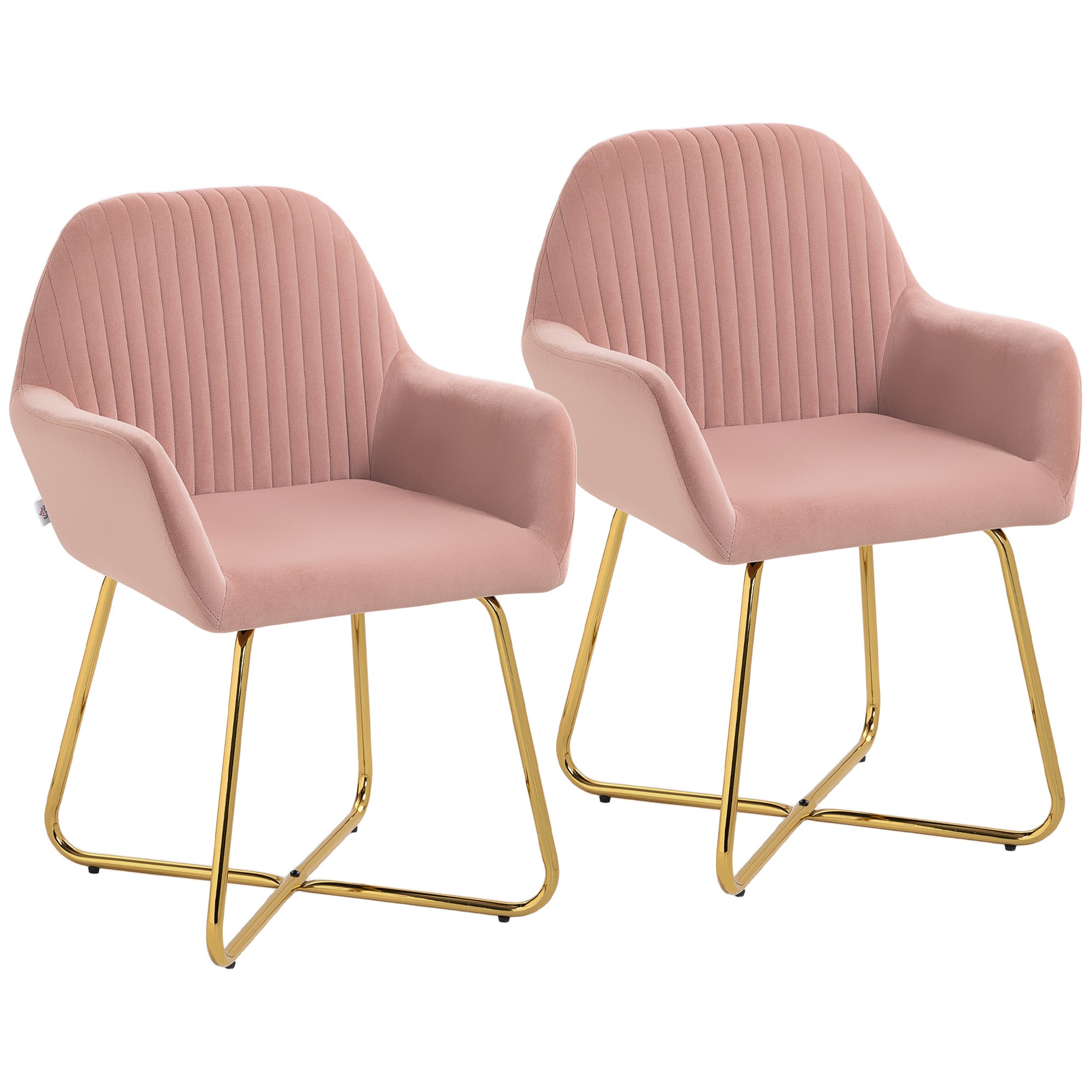 HOMCOM Modern Arm Chair Set of 2 Upholstered Accent Chair with Metal Base for Living Room Pink