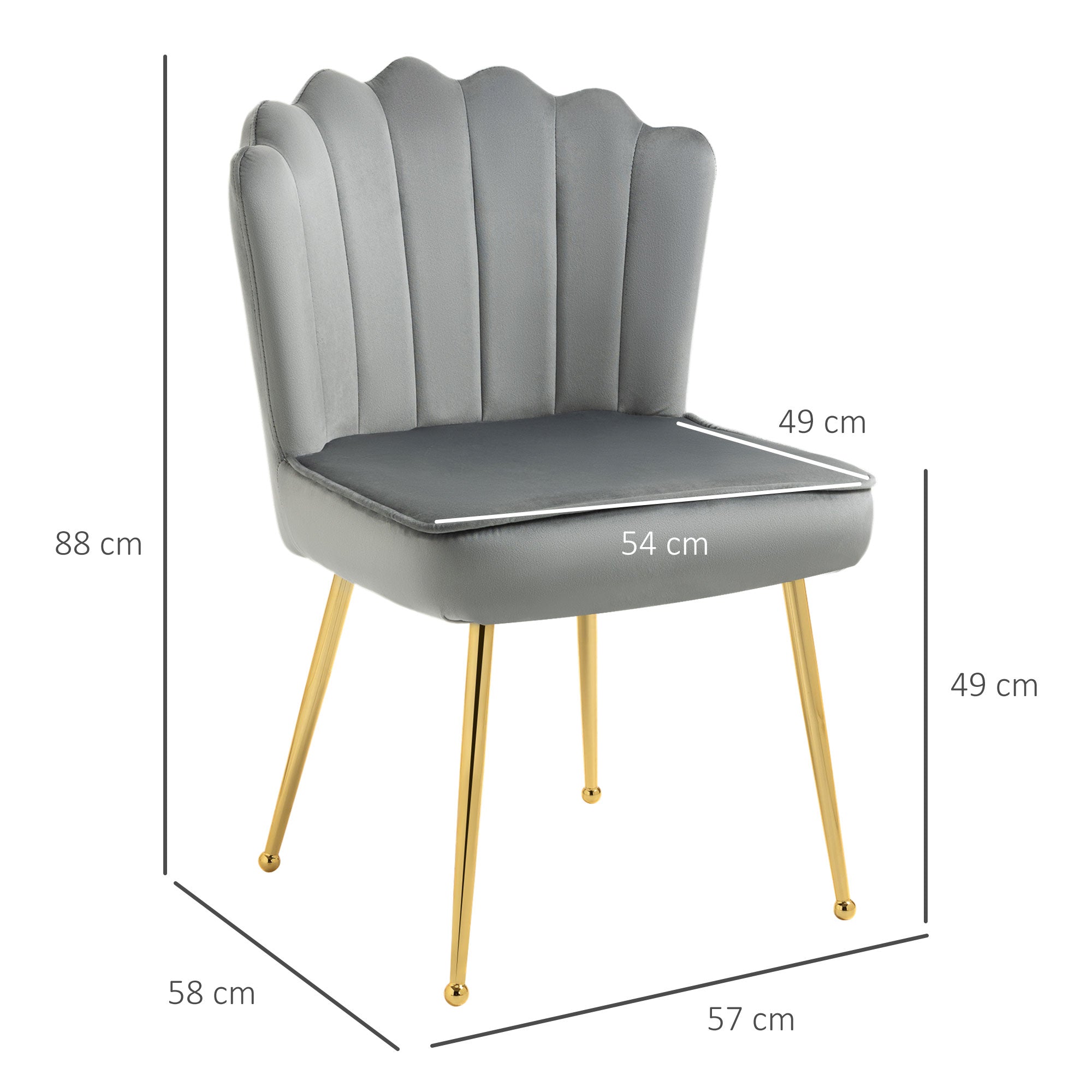 HOMCOM Velvet-Feel Shell Accent Chair - Grey 