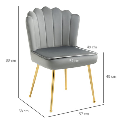 HOMCOM Velvet-Feel Shell Accent Chair - Grey 