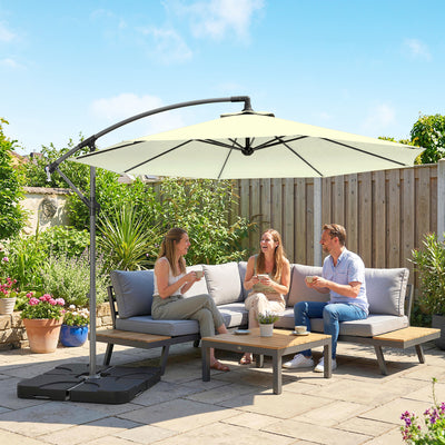 Outsunny 3m Overhanging Parasol, with Base, Weights and Cover - Beige 