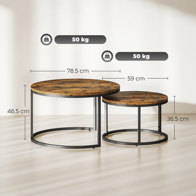 HOMCOM Set of Two Wood-Effect Stacking Tables - Rustic Brown 