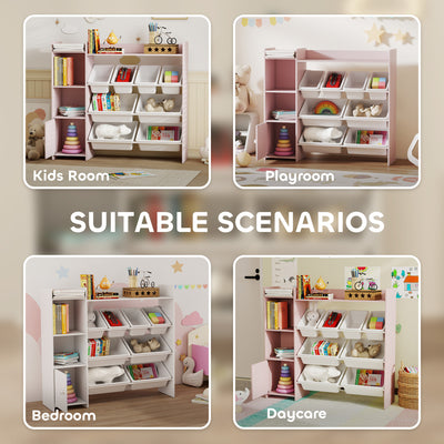 AIYAPLAY Toy Storage Unit with 8 Removable Bins, Storage Shelves, Cabinet, Pink 